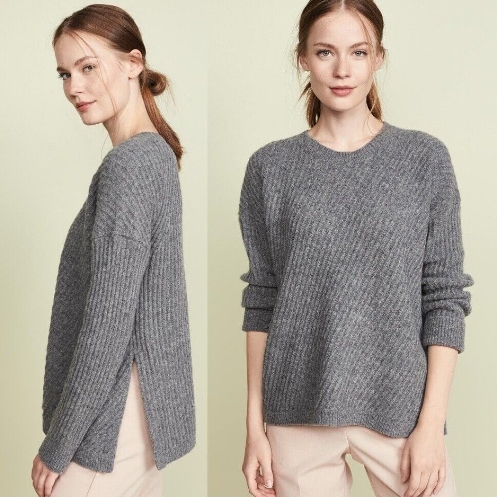 Vince Gray Ribbed Asymmetric Sweater Wool Blend Minimalist Quiet Luxury Academia